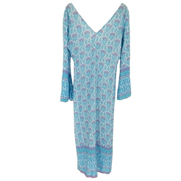 Walker & Wade Chic Long Sleeve Blue Paisley Maxi Dress - Picture 1 of 12